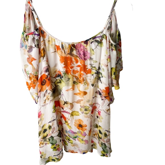 Anthropologie Love Sam Floral Cold Shoulder Flutter Sleeve Blouse Medium - Picture 9 of 12